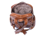 Brown Genuine Leather Sport Backpack – Embroidered Multi Pocket Travel Bag - Cabrini - Elegance Perfected