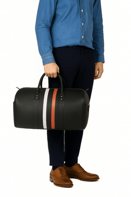 CABRINI Monaco Duffel – Black Travel Bag with Heritage Stripes - Cabrini - Elegance Perfected
