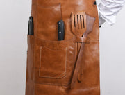 Chef & Artist Apron in Full Grain Leather – Tan Brown - Cabrini - Elegance Perfected