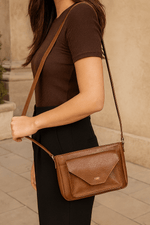 Chic Brown Leather Crossbody – Minimal & Versatile - Cabrini - Elegance Perfected