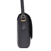 Classic Black Leather Crossbody Sling Bag with Flap Closure - Cabrini - Elegance Perfected