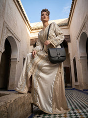 Classic Black Leather Crossbody Sling Bag with Flap Closure - Cabrini - Elegance Perfected