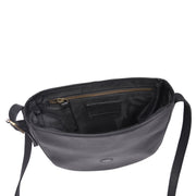 Classic Black Leather Crossbody Sling Bag with Flap Closure - Cabrini - Elegance Perfected