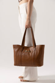 Classic Brown Tote Bag with Metal Bit Detail – Elegant Everyday Carry - Cabrini - Elegance Perfected