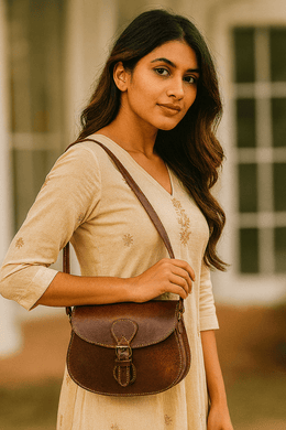 Elegant Brown Leather Crossbody – Top Grain Minimal Style - Cabrini - Elegance Perfected