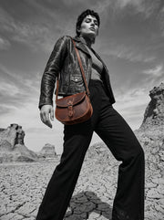 Elegant Brown Leather Crossbody – Top Grain Minimal Style - Cabrini - Elegance Perfected