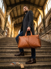 Elegant Tan Leather Travel Bag – Premium Handcrafted Duffel - Cabrini - Elegance Perfected