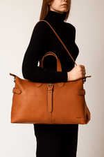Elegant Tan Leather Travel Bag – Premium Handcrafted Duffel - Cabrini - Elegance Perfected