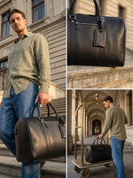 Full Grain Leather Overnight Combo – Raven Black - Cabrini - Elegance Perfected