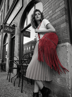 Grey Suede Fringe Mini Backpack – Boho Leather Small Travel Bag - Cabrini - Elegance Perfected