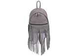 Grey Suede Fringe Mini Backpack – Boho Leather Small Travel Bag - Cabrini - Elegance Perfected
