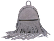 Grey Suede Fringe Mini Backpack – Boho Leather Small Travel Bag - Cabrini - Elegance Perfected