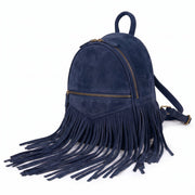 Grey Suede Fringe Mini Backpack – Boho Leather Small Travel Bag - Cabrini - Elegance Perfected
