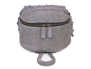 Grey Suede Fringe Mini Backpack – Boho Leather Small Travel Bag - Cabrini - Elegance Perfected