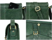 Handcrafted Green Leather Crossbody Bag for Women – Vintage Satchel with Multiple Compartments - Cabrini - Elegance Perfected