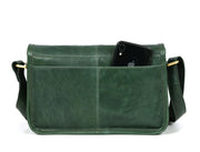 Handcrafted Green Leather Crossbody Bag for Women – Vintage Satchel with Multiple Compartments - Cabrini - Elegance Perfected