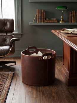 Jolanda Leather Wastebasket - Walnut Brown - Cabrini - Elegance Perfected