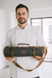 Malaga Canvas Knife Roll - Distressed Grey - Cabrini - Elegance Perfected