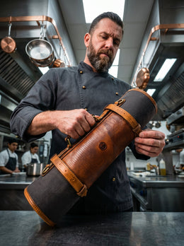 Marchena Canvas Knife Roll – Grey | 8 - Slot Chef Wrap - Cabrini - Elegance Perfected