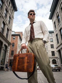 Men's Vintage 15.6 inch Leather Messenger Bag by Cabrini - Cabrini - Elegance Perfected