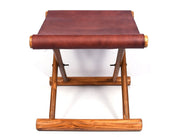 Miami Teak Wood Stool - Walnut Brown Leather - Cabrini - Elegance Perfected