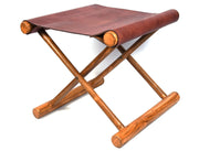 Miami Teak Wood Stool - Walnut Brown Leather - Cabrini - Elegance Perfected