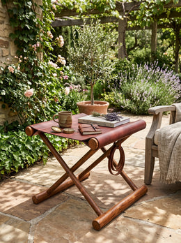 Miami Teak Wood Stool - Walnut Brown Leather - Cabrini - Elegance Perfected