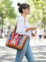 Montana Kim Tote – Kilim & Leather Boho Bag - Cabrini - Elegance Perfected