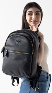 Premium Black Leather Backpack with Gold Zipper Detailing – Unisex & Stylish Design - Cabrini - Elegance Perfected