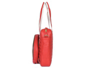 Red Quilted Leather Laptop Tote Bag with Detachable Pouch | Premium Office & Travel Handbag for Women - Cabrini - Elegance Perfected