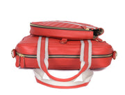 Red Quilted Leather Laptop Tote Bag with Detachable Pouch | Premium Office & Travel Handbag for Women - Cabrini - Elegance Perfected