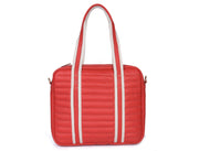Red Quilted Leather Laptop Tote Bag with Detachable Pouch | Premium Office & Travel Handbag for Women - Cabrini - Elegance Perfected
