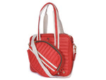 Red Quilted Leather Laptop Tote Bag with Detachable Pouch | Premium Office & Travel Handbag for Women - Cabrini - Elegance Perfected