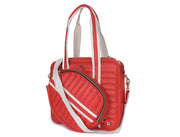 Red Quilted Leather Laptop Tote Bag with Detachable Pouch | Premium Office & Travel Handbag for Women - Cabrini - Elegance Perfected