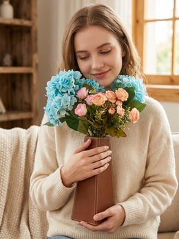 San Francisco Leather Flower Vase - Walnut Brown - Cabrini - Elegance Perfected