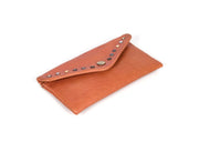 Tan Genuine Leather Studded Clutch – Envelope Snap Wallet Purse - Cabrini - Elegance Perfected