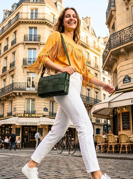 Woven Leather Crossbody Bag – Top Grain, Lightweight & Stylish - Cabrini - Elegance Perfected